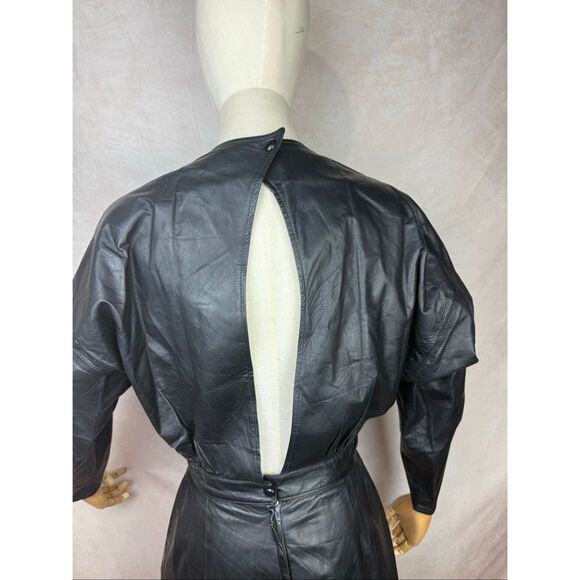 Vintage Designer Leather Dress 1980s Vakko New York Alt Goth Grunge 90s - Picture 6 of 11